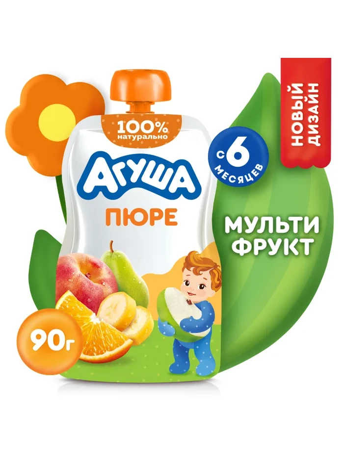 Детское пюре "Агуша" мультифрукт 6+ 90 гр