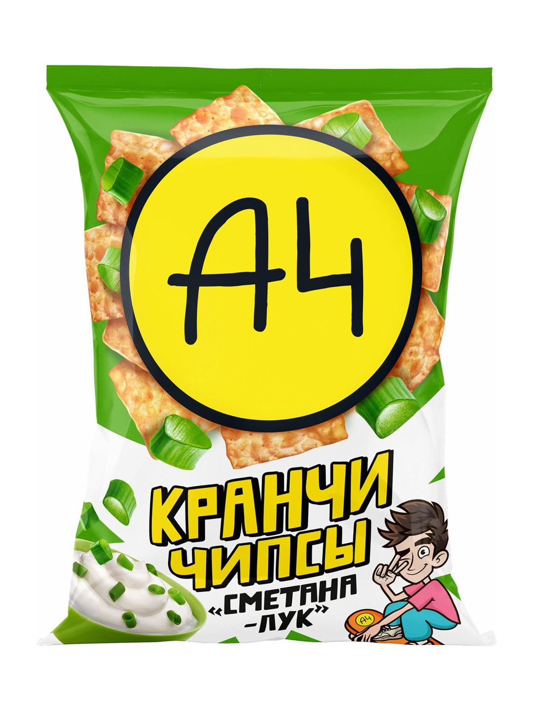 Чипсы А4 Кранчи со вкусом сметана и лук, 80 г