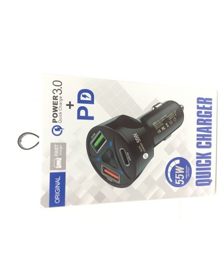 Автомобильное зарядное устройство с быстрой зарядкой USB + TYPE-C