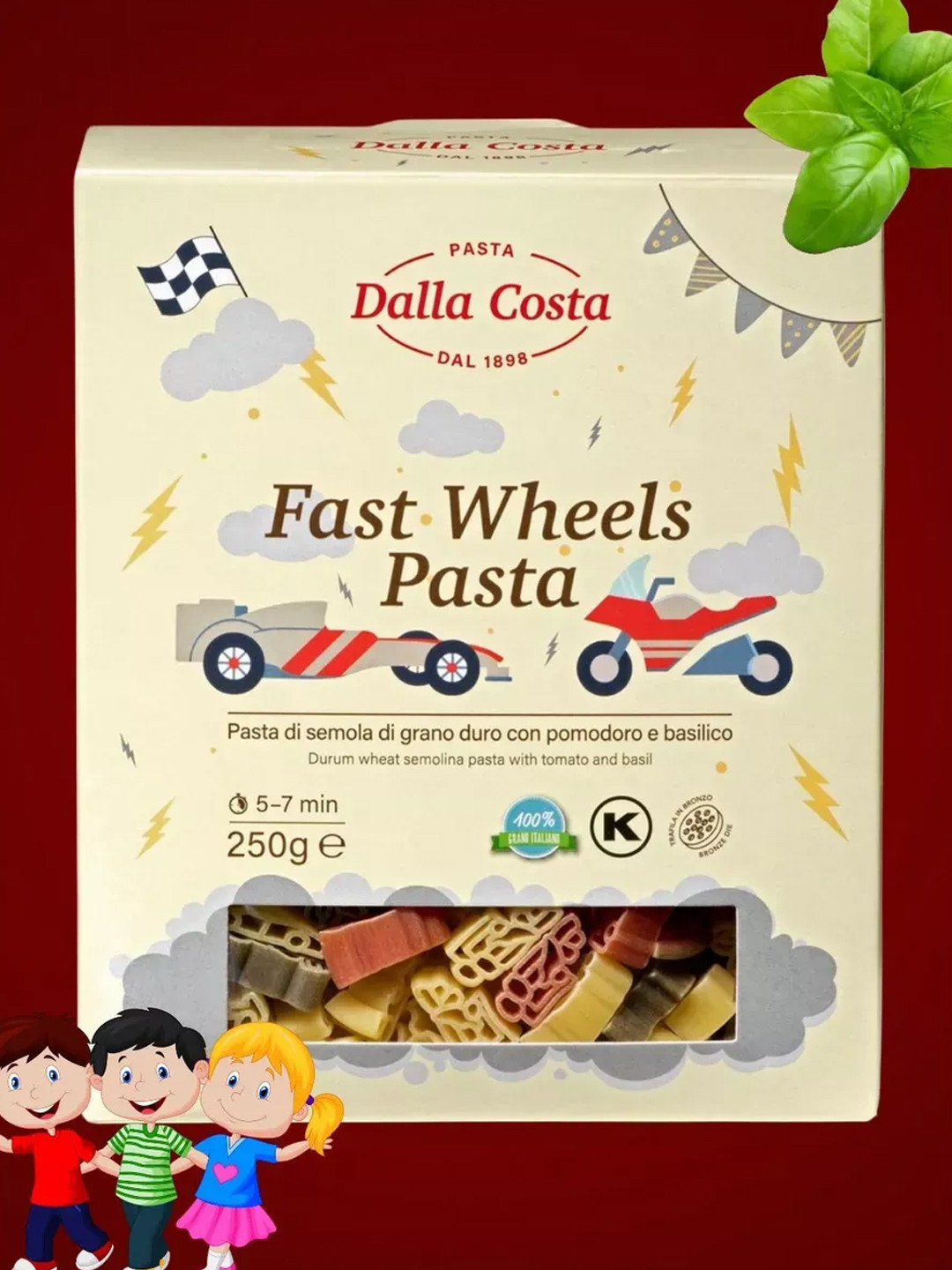 Макароны Dalla Costa быстрые гонки томат-базилик, 250г