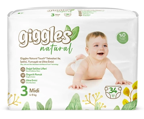 ПОДГУЗНИКИ ДЕТСКИЕ «GIGGLES NATURAL» (34 шт.) 3-й РАЗМЕР