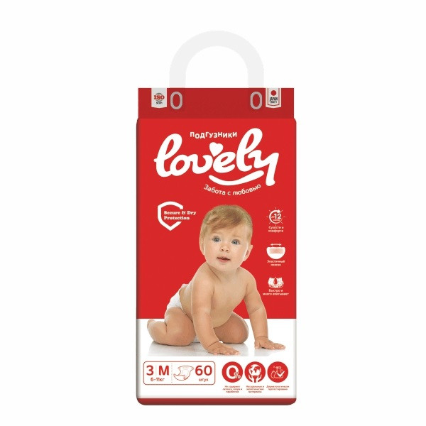 Подгузники Lovely - Размер 3/M - 6-11кг  - 60 шт
