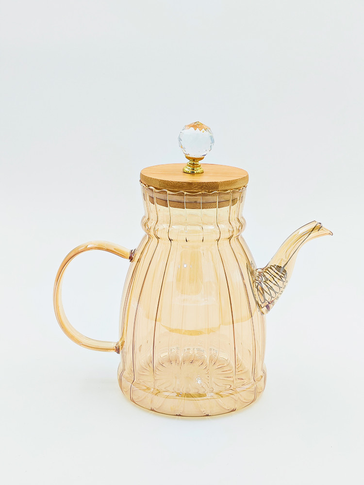 Стеклянный чайник с крышкой из бамбука, 1 л