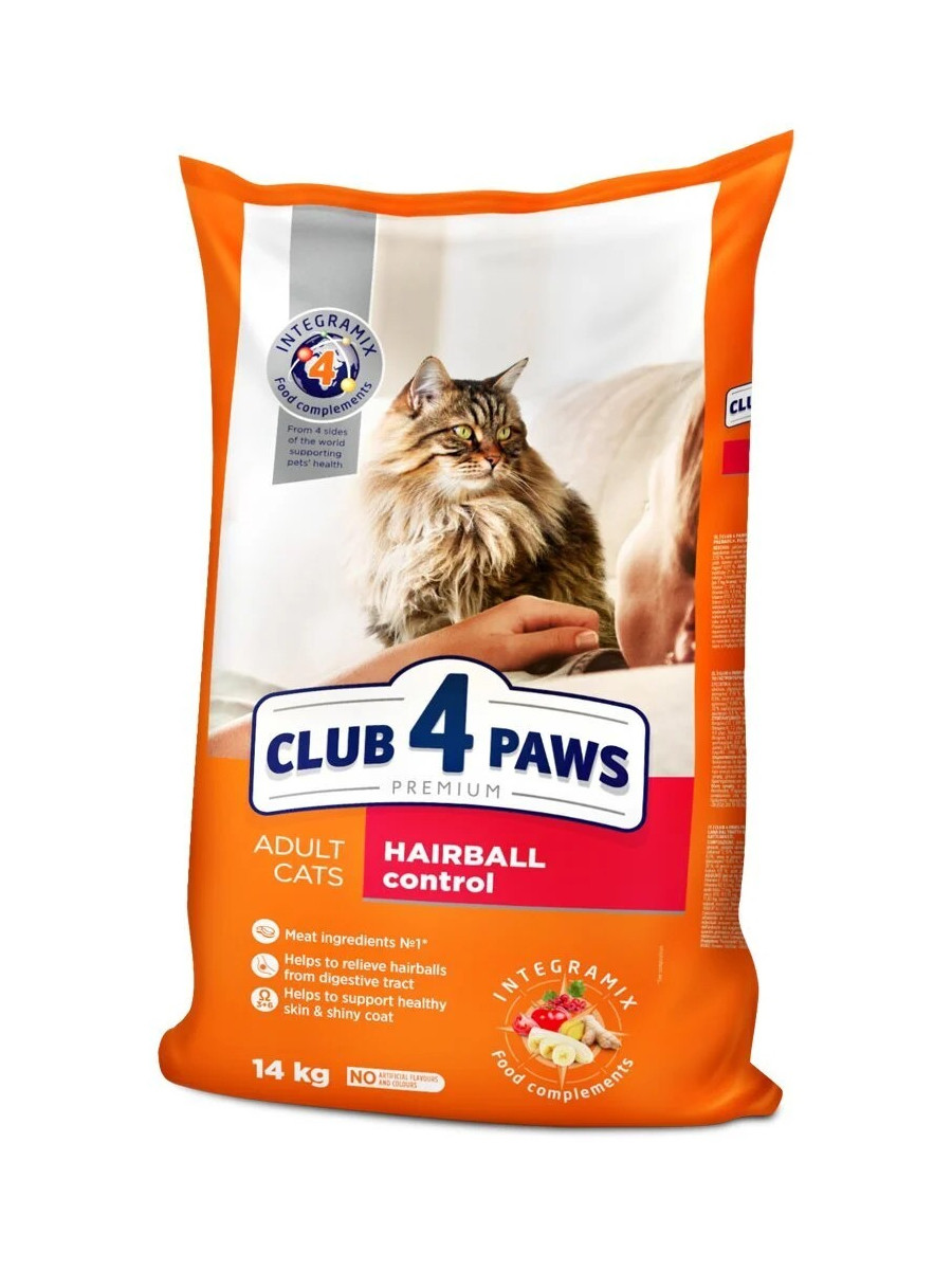 Сухой корм для кошек Club 4 Paws для кошек с Контролем шерсти 14 кг
