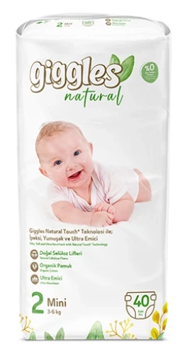 ПОДГУЗНИКИ ДЕТСКИЕ «GIGGLES NATURAL» (40 шт.) 2-й РАЗМЕР